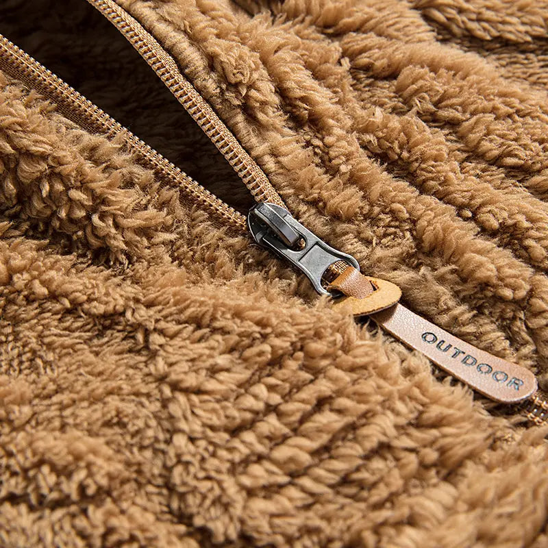 Unisex fleece hooded jacket. Solid woven texture, soft against skin, your go-to outerwear for fall & winter.