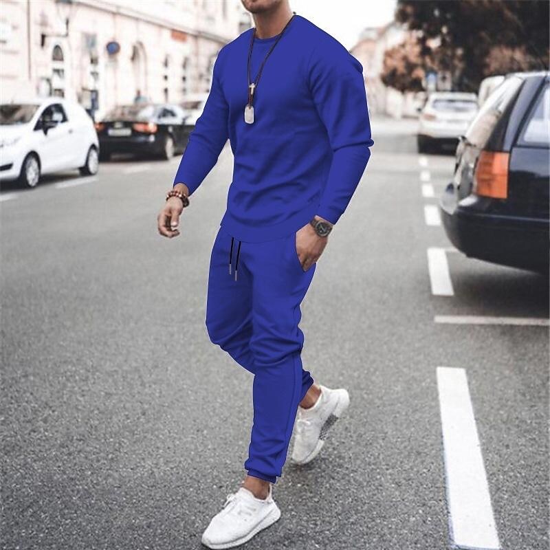 Men's Crew Neck Long-sleeved Trousers Two-piece Set