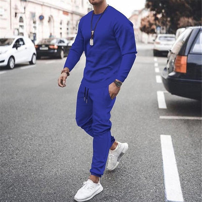 Men's Crew Neck Long-sleeved Trousers Two-piece Set