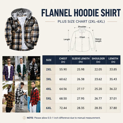 Men’s Plus-Size Flannel Hooded Shirt, Button Front, Drawstring Hood, Pockets, Ultra-Soft Fabric