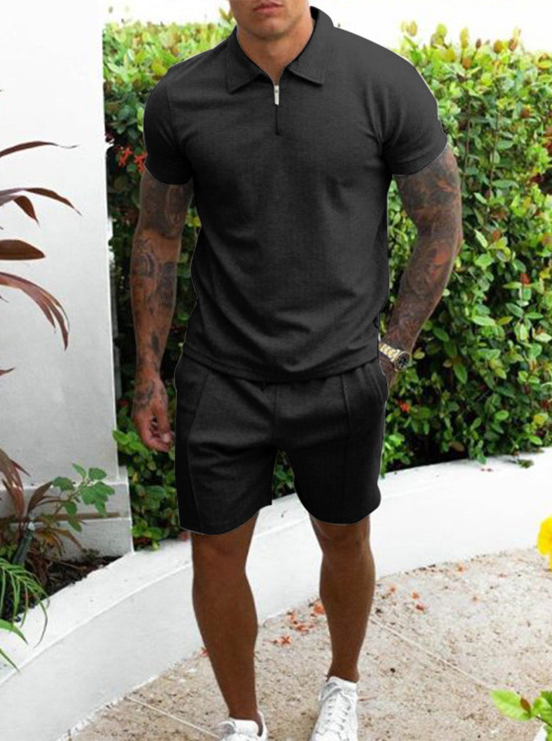 Brown Casual Short-sleeved Two-piece Suit