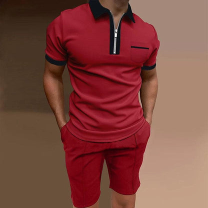 Jorge Solid Color Zipper Polo Short-sleeved Two-piece Set