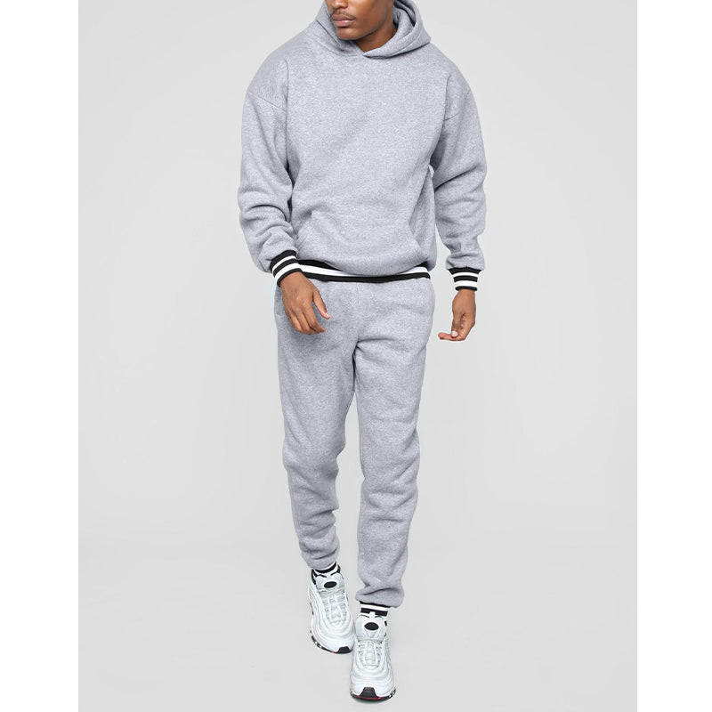 Men's Solid Color Contrast Rib Panel Hoodie Two-Piece Set