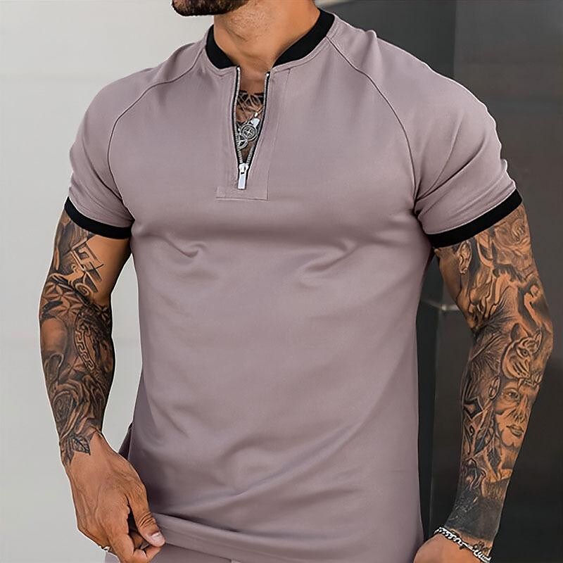 Men's Baseball Collar Half Zip Short Sleeve Tracksuit