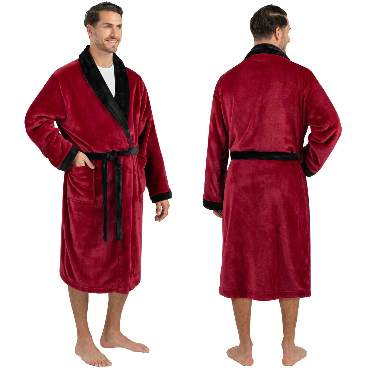 Soft Flannel Solid Long Bathrobe, Perfect Couple Loungewear