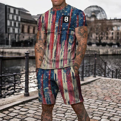 Men's 3D Colorful Creative Print Short Sleeve Two-piece Set