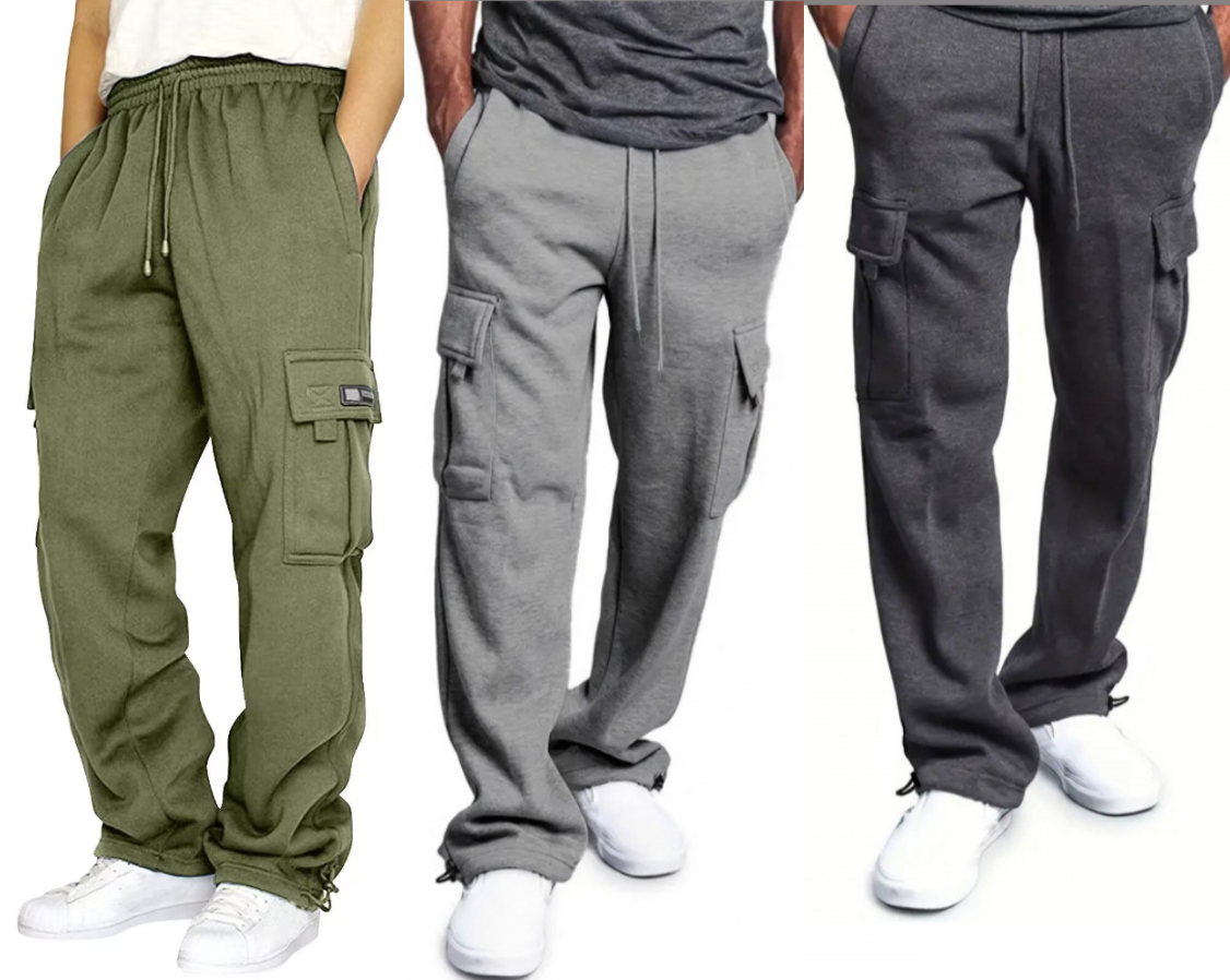 3 Pack Men's Fleece Lined Cargo Jogger Sweatpants