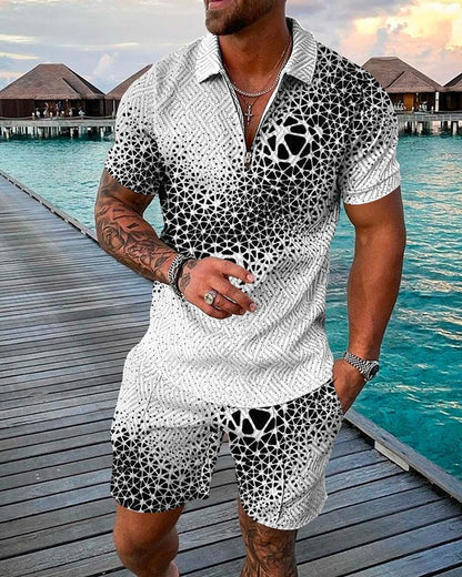 Wilson 3D Print Zipper Polo Short-sleeved Two-piece Set 1