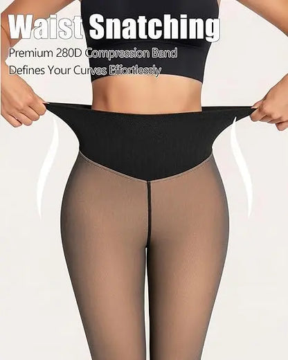 CloveWarm Women's Cotton-Fleece Shaping Tights, Winter Warm Opaque Slimming Pantyhose, Non-Bulky