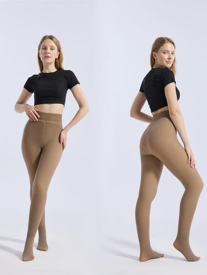 CloveWarm Women's Cotton-Fleece Shaping Tights, Winter Warm Opaque Slimming Pantyhose, Non-Bulky