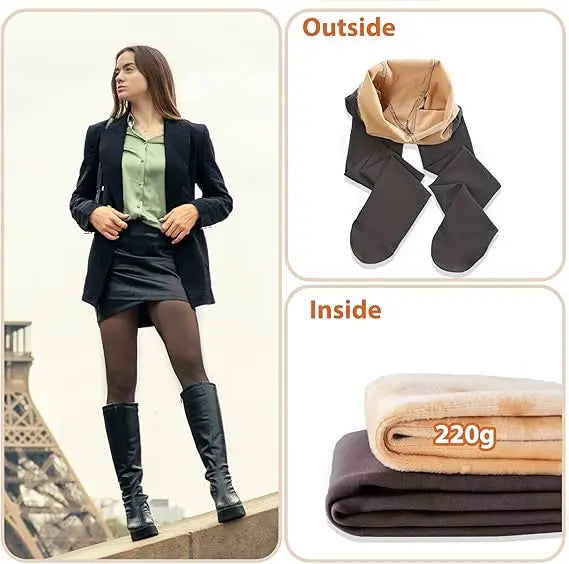 CloveWarm Women's Cotton-Fleece Shaping Tights, Winter Warm Opaque Slimming Pantyhose, Non-Bulky