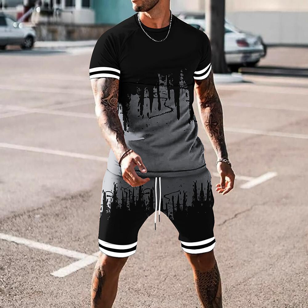 Men's 3D Printed Short Sleeve Tracksuit