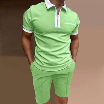 Jorge Solid Color Zipper Polo Short-sleeved Two-piece Set