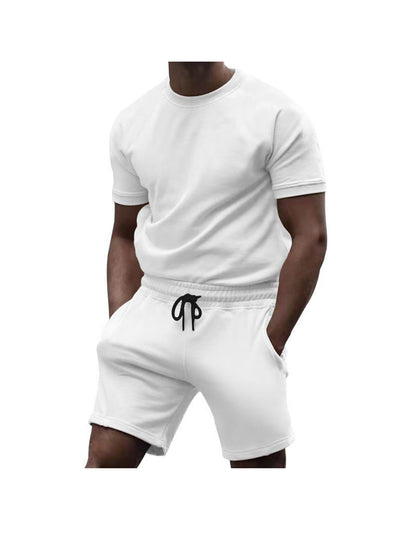 Richard Solid Color Short Sleeve Shorts Two-Piece Set