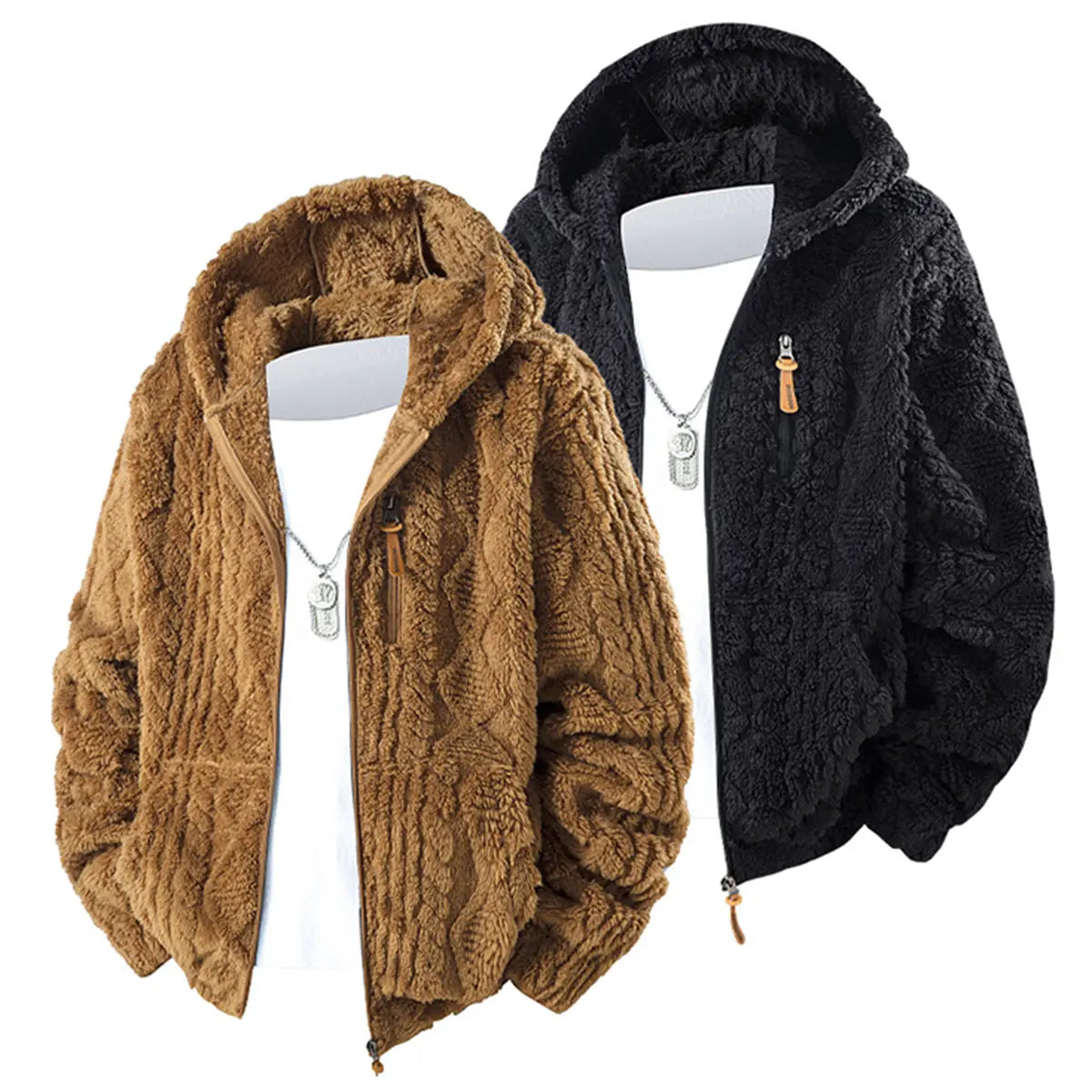 Unisex fleece hooded jacket. Solid woven texture, soft against skin, your go-to outerwear for fall & winter.