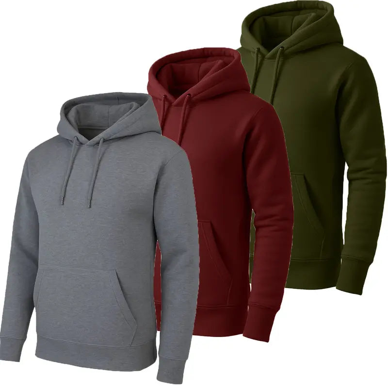 Top Pick for Mature Men | Men’s Solid Hoodie 3-Pack, Fall Essential for Daily Casual