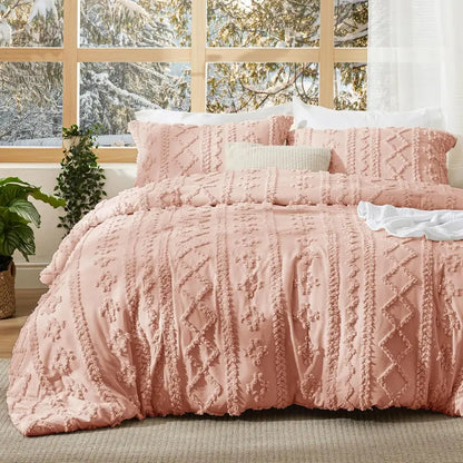 Weiches gestepptes Queen-Bettdecken-Set – Luxuriöse beige Boho-Bettwäsche