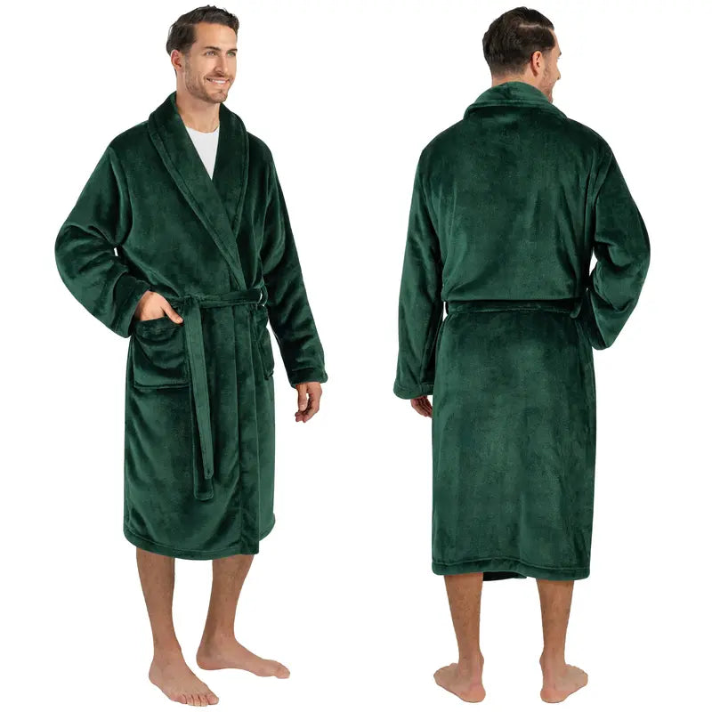 Soft Flannel Solid Long Bathrobe, Perfect Couple Loungewear