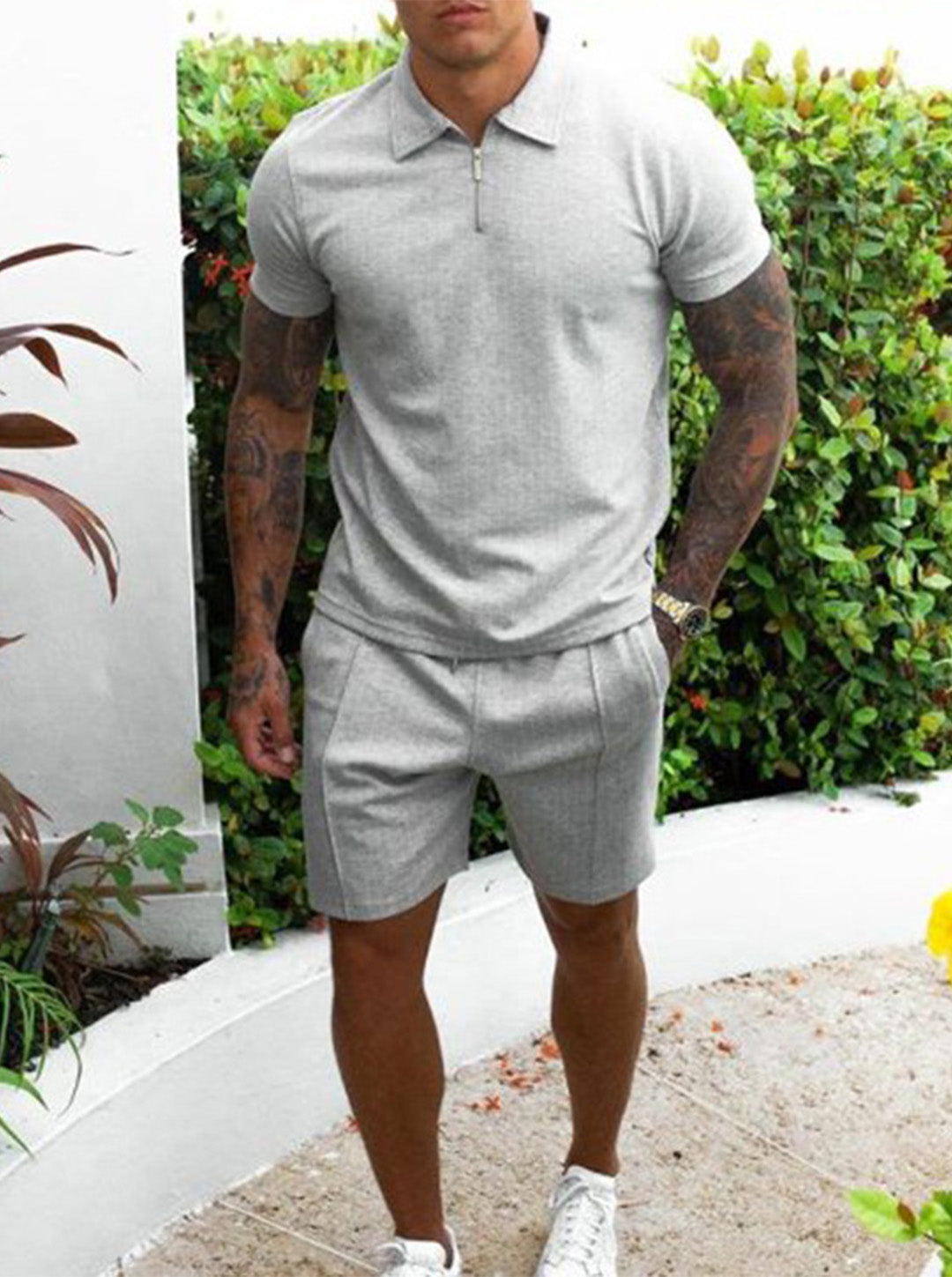 Brown Casual Short-sleeved Two-piece Suit