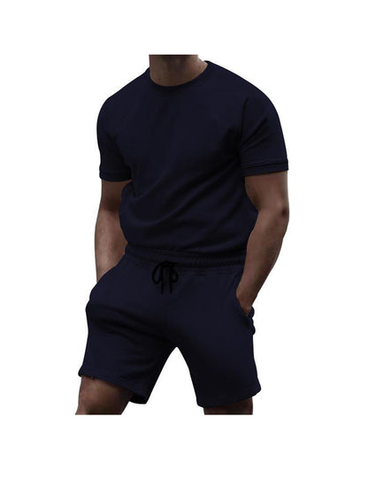 Richard Solid Color Short Sleeve Shorts Two-Piece Set