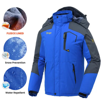 Men's Hooded Ski Suit, 360° Waterproof with Warm Fleece Lining, Winter Outdoor Wear for Skiing & Hiking