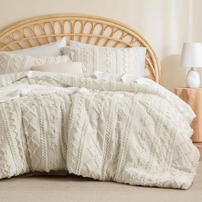 Soft Tufted Queen Comforter Set - Luxury Beige Boho Bedding
