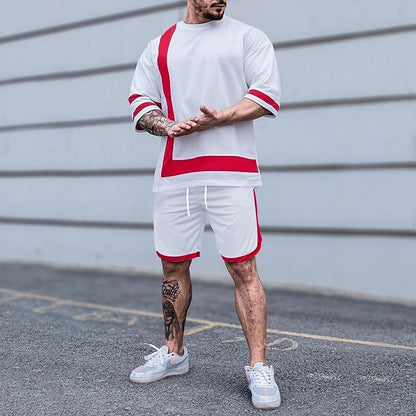 Men's Colorblock Crew Neck Short Sleeve Two-Piece Set