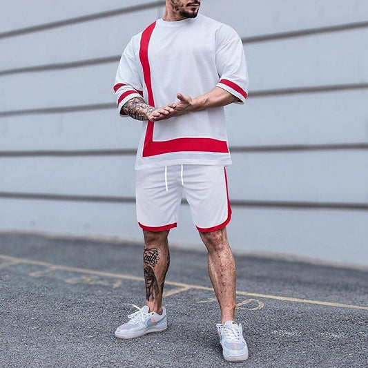 Men's Colorblock Crew Neck Short Sleeve Two-Piece Set