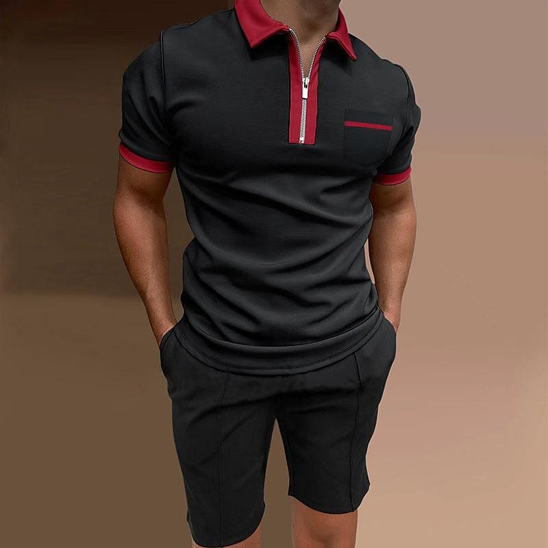 Jorge Solid Color Zipper Polo Short-sleeved Two-piece Set