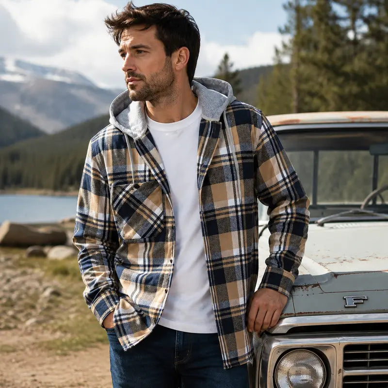 Men’s Plus-Size Flannel Hooded Shirt, Button Front, Drawstring Hood, Pockets, Ultra-Soft Fabric