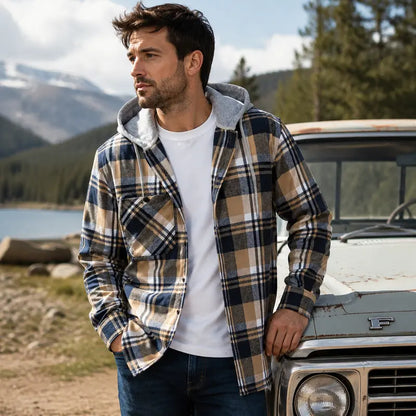 Men’s Plus-Size Flannel Hooded Shirt, Button Front, Drawstring Hood, Pockets, Ultra-Soft Fabric