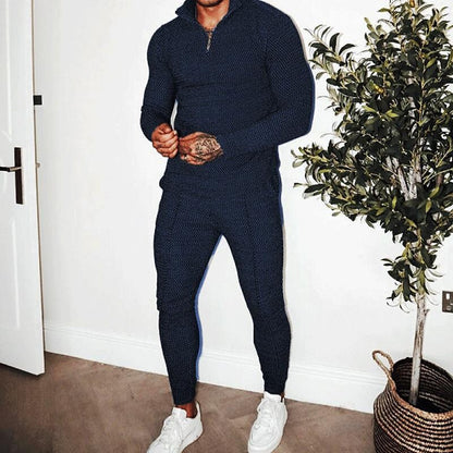 Men's Texture Long-sleeved Polo Two-piece Set