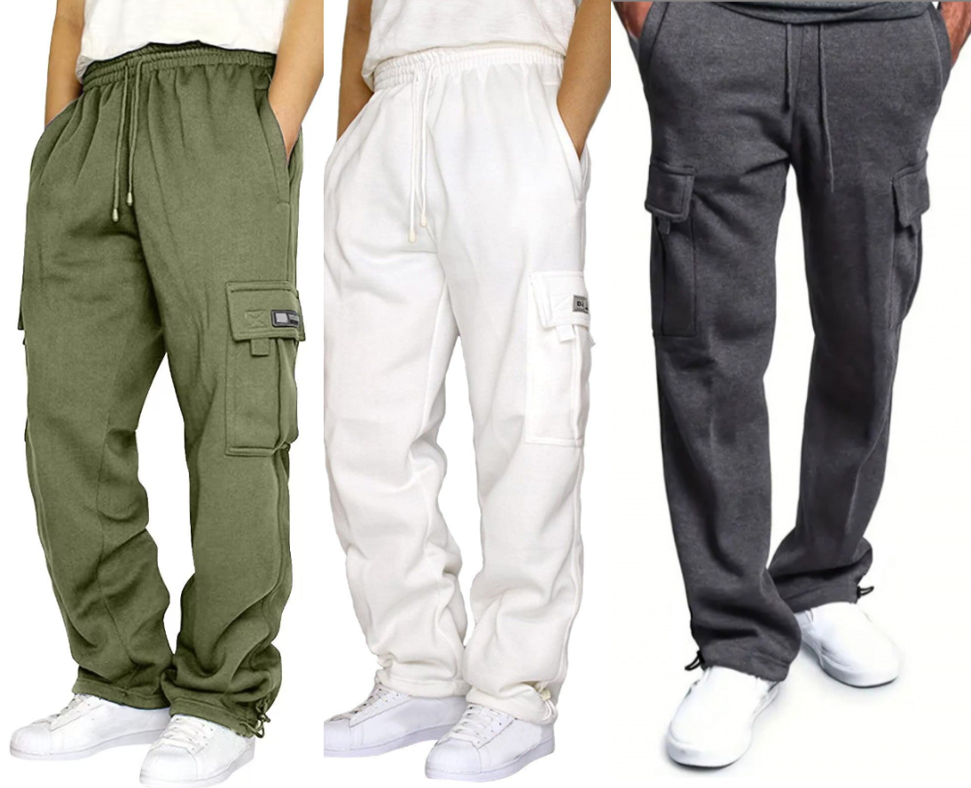 3 Pack Men's Fleece Lined Cargo Jogger Sweatpants