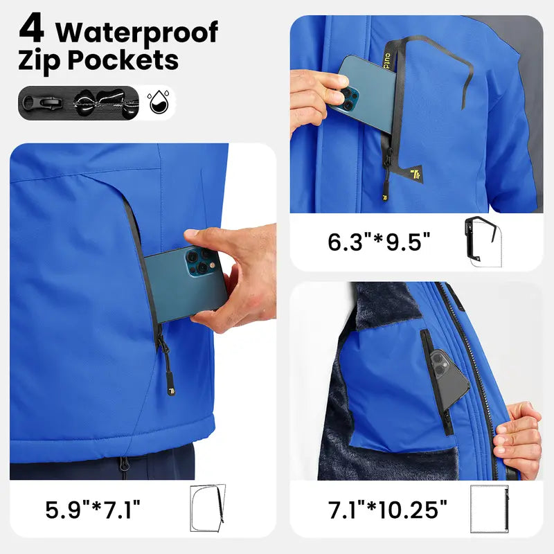 Men's Hooded Ski Suit, 360° Waterproof with Warm Fleece Lining, Winter Outdoor Wear for Skiing & Hiking