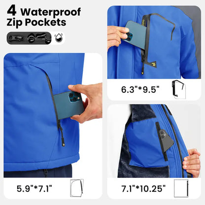 Men's Hooded Ski Suit, 360° Waterproof with Warm Fleece Lining, Winter Outdoor Wear for Skiing & Hiking