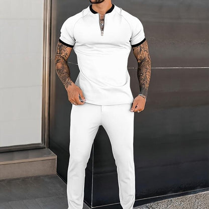 Men's Baseball Collar Half Zip Short Sleeve Tracksuit