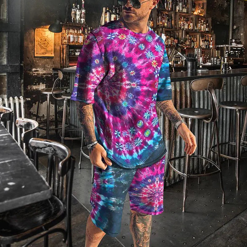 Men's 3D Colorful Creative Print Short Sleeve Two-piece Set