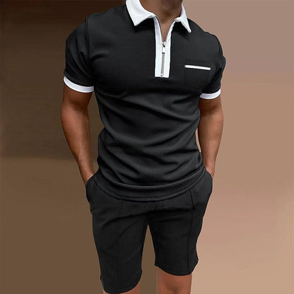 Jorge Solid Color Zipper Polo Short-sleeved Two-piece Set