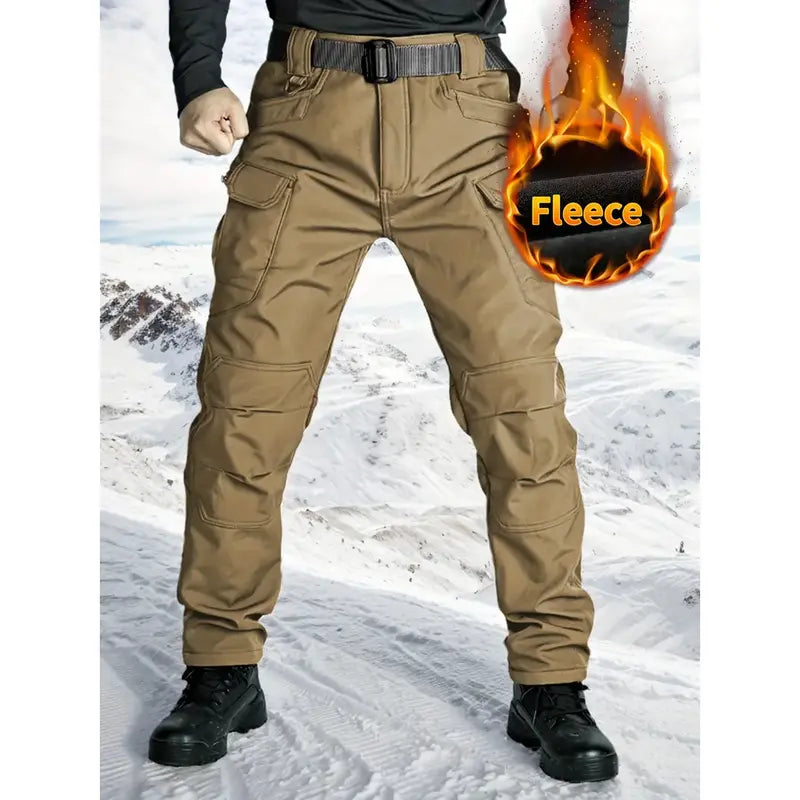Men’s Fleece-Lined Tactical Work Pants, Windproof Warm, Multi-Pocket for Fall & Winter