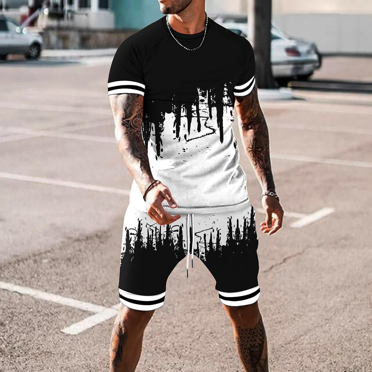 Men's 3D Printed Short Sleeve Tracksuit
