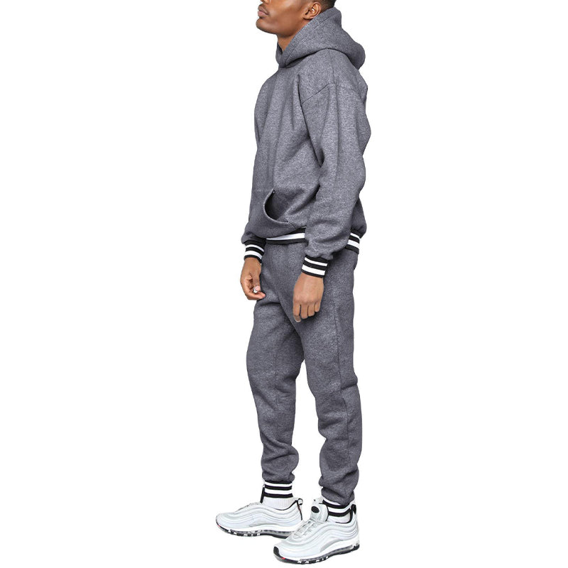 Men's Solid Color Contrast Rib Panel Hoodie Two-Piece Set
