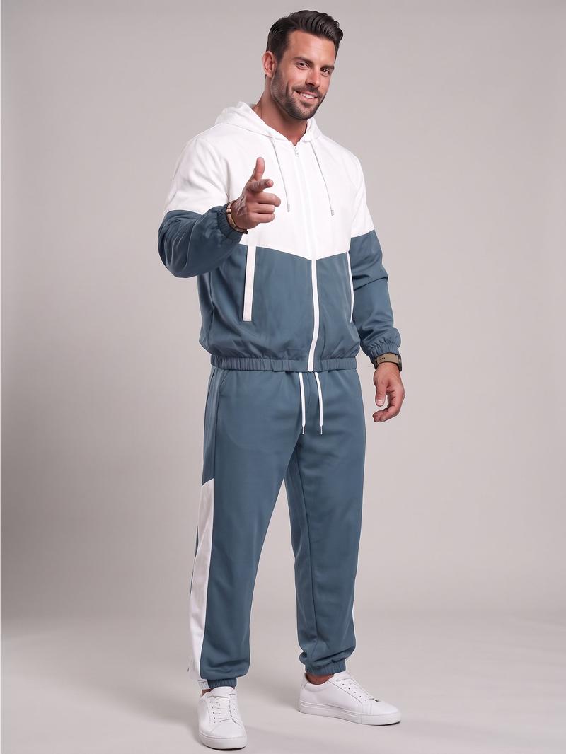 Men's 2-Piece Color Block Hooded Tracksuit Set for Daily Wear, Walks & Light Outdoor Activities