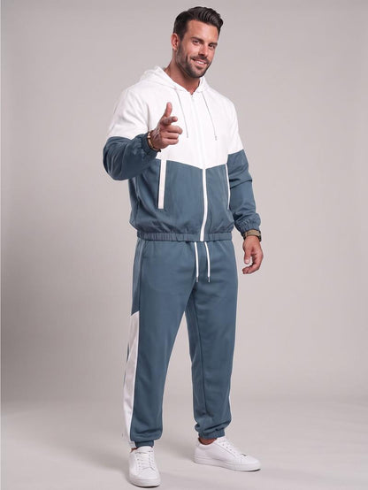 Men's 2-Piece Color Block Hooded Tracksuit Set for Daily Wear, Walks & Light Outdoor Activities