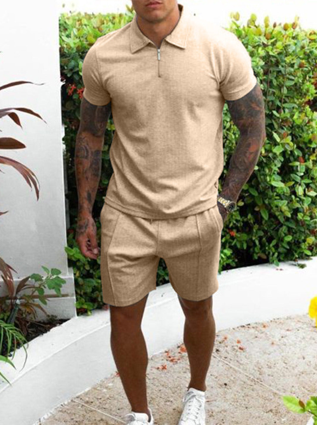 Brown Casual Short-sleeved Two-piece Suit
