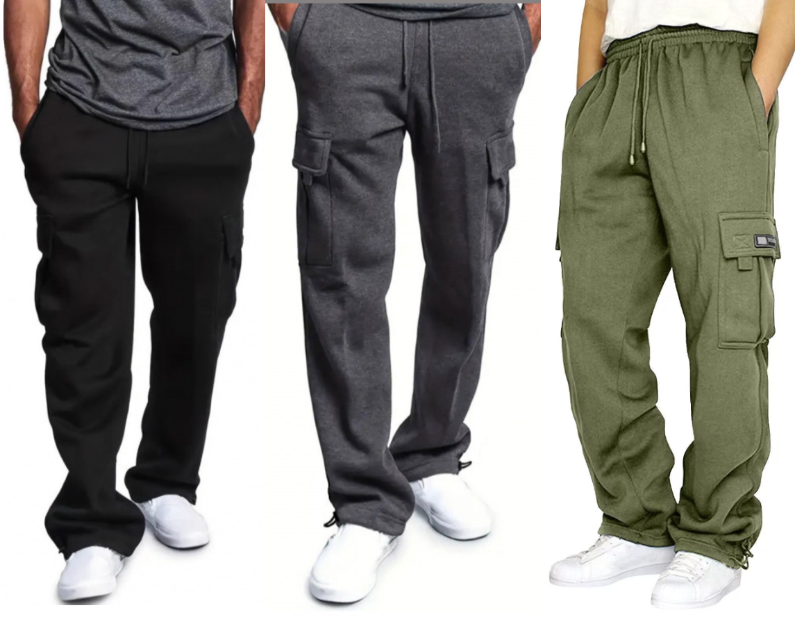 3 Pack Men's Fleece Lined Cargo Jogger Sweatpants