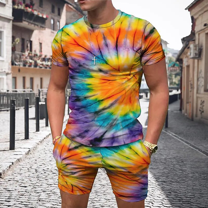 Men's 3D Colorful Creative Print Short Sleeve Two-piece Set
