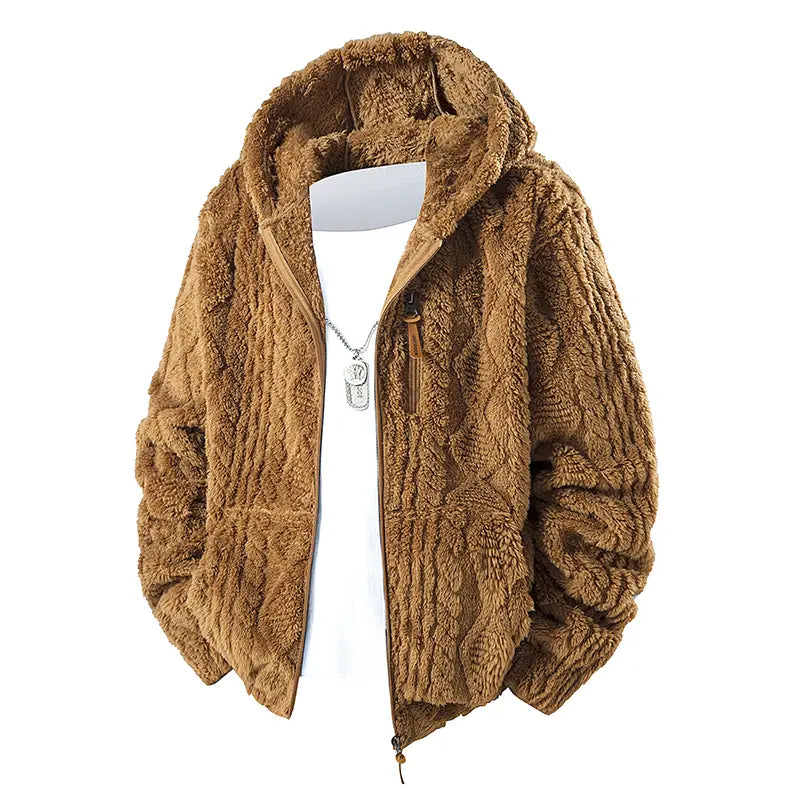Unisex fleece hooded jacket. Solid woven texture, soft against skin, your go-to outerwear for fall & winter.