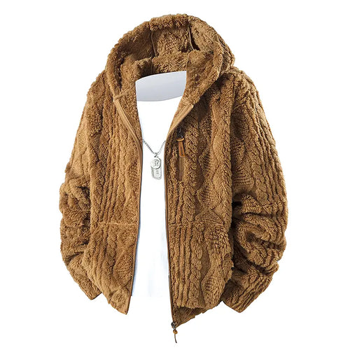 Unisex fleece hooded jacket. Solid woven texture, soft against skin, your go-to outerwear for fall & winter.