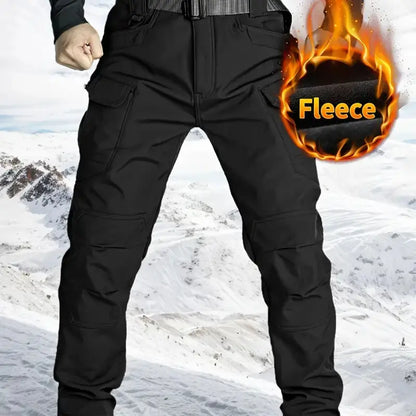 Men’s Fleece-Lined Tactical Work Pants, Windproof Warm, Multi-Pocket for Fall & Winter