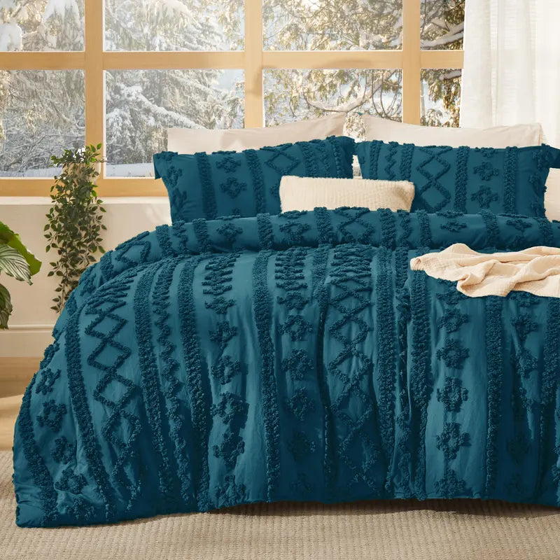 Weiches gestepptes Queen-Bettdecken-Set – Luxuriöse beige Boho-Bettwäsche